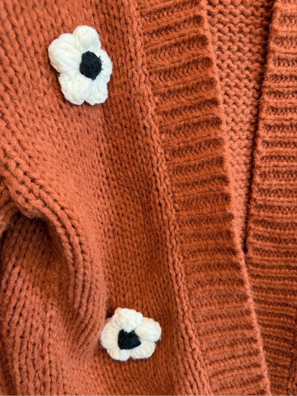 Maeve Anthropologie Chunky 3D Flower Knit Cardigan Sweater Terracotta One Size - Picture 3 of 11